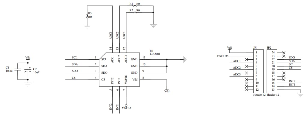 Schematic - STMicroelectronics STEVAL-MKI135V1 LIS2DH Adapter Board